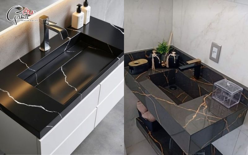 Lavabo âm bàn màu đen thiết kế tối giản