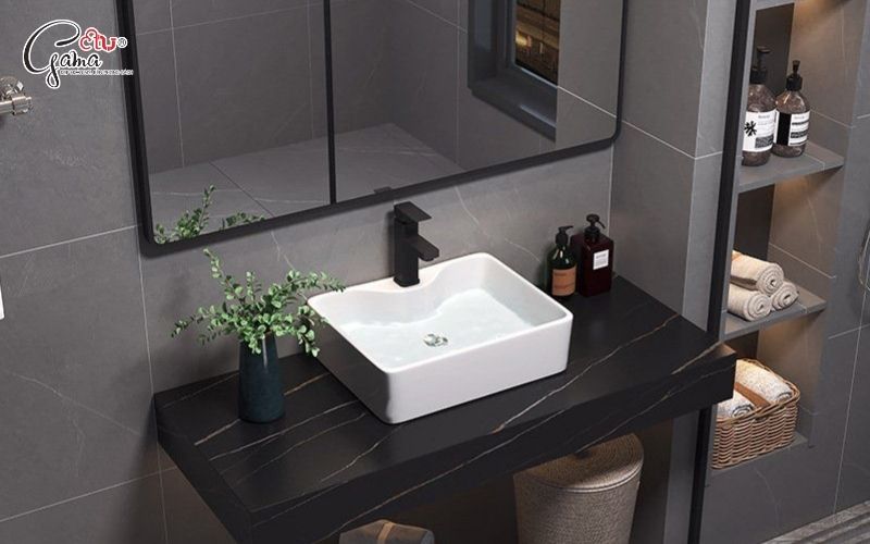 Bàn đá lavabo màu đen phong cách sang trọng