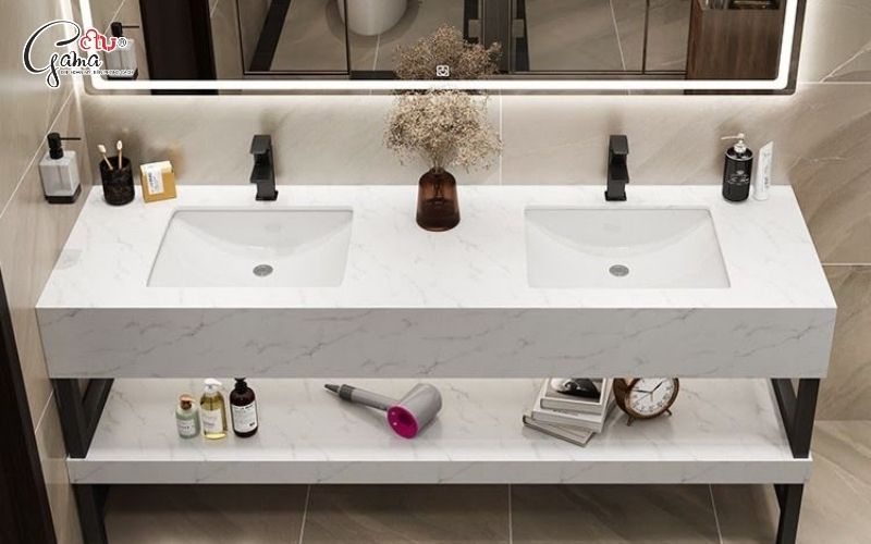 Bàn đá lavabo màu trắng hiện đại nhẹ nhàng