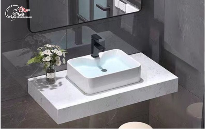 Bàn đá lavabo 1 tầng thiết kế tối giản