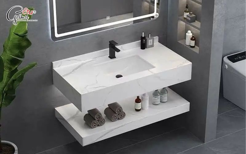 Kệ đá lavabo 2 tầng tối ưu công năng