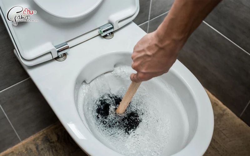 Xử lý bồn cầu bị tắc bằng cây thông bồn cầu