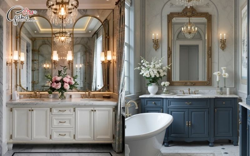 Tủ chậu lavabo tân cổ điển cao cấp với chi tiết tinh xảo