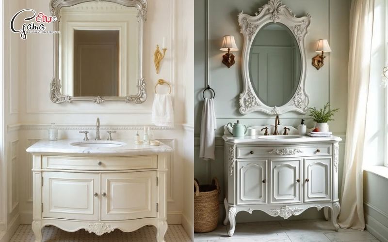 Mẫu chậu tủ lavabo tân cổ điển màu trắng đẹp, dễ phối phòng tắm