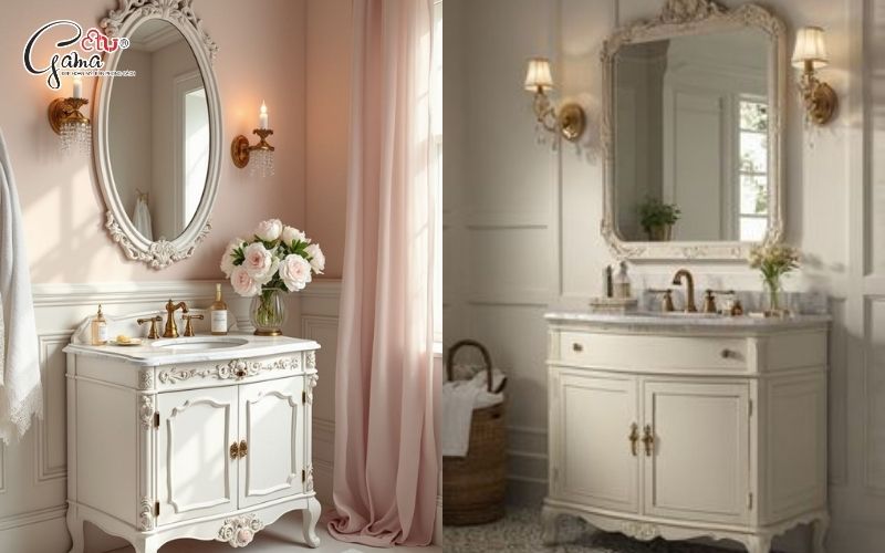 Mẫu tủ lavabo trắng thanh lịch kết hợp mặt đá cao cấp