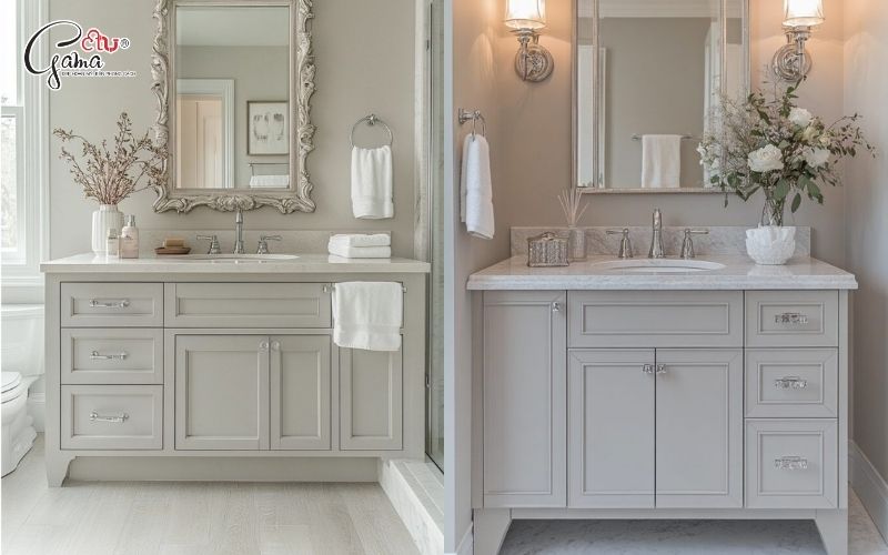 Tủ lavabo trắng phong cách tân cổ điển sang trọng, tối giản