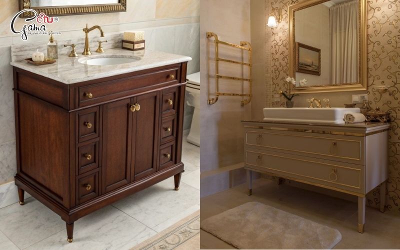 Tủ chậu lavabo vân gỗ thiết kế tinh xảo, hiện đại