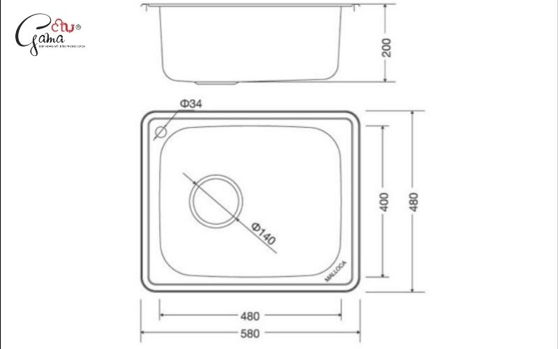Kích thước chậu rửa bát 1 hố cho bếp nhỏ, đảo bếp