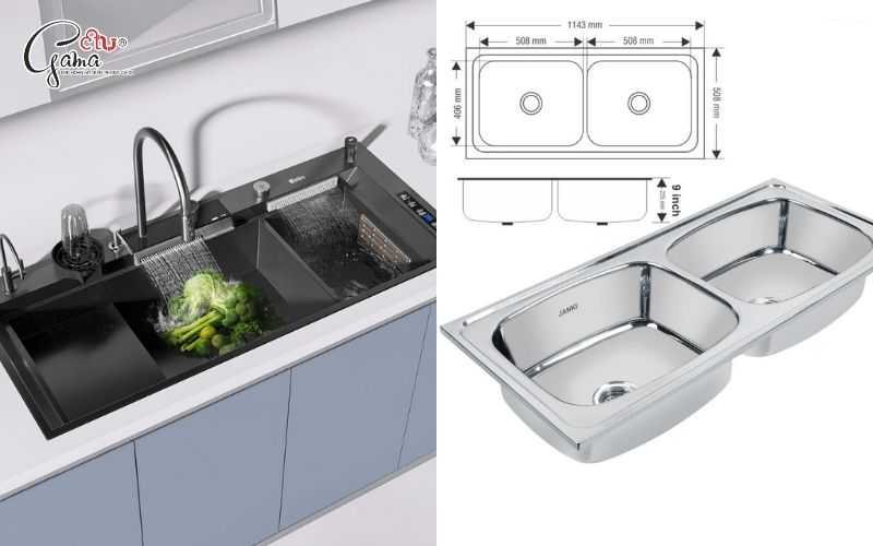 Kích thước chậu rửa bát 2 hố
