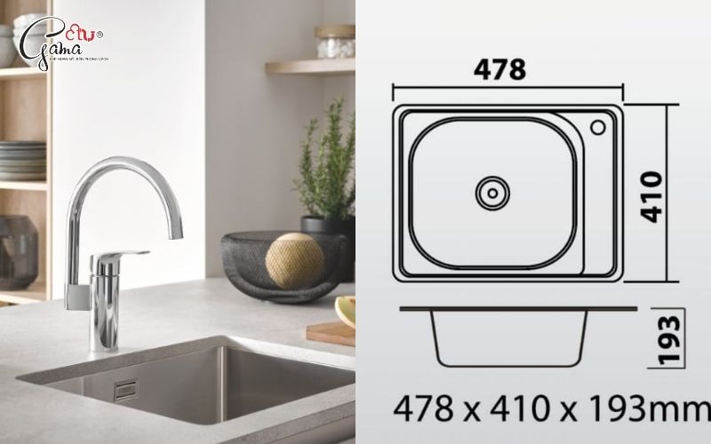 Kích thước chậu rửa bát 1 hố
